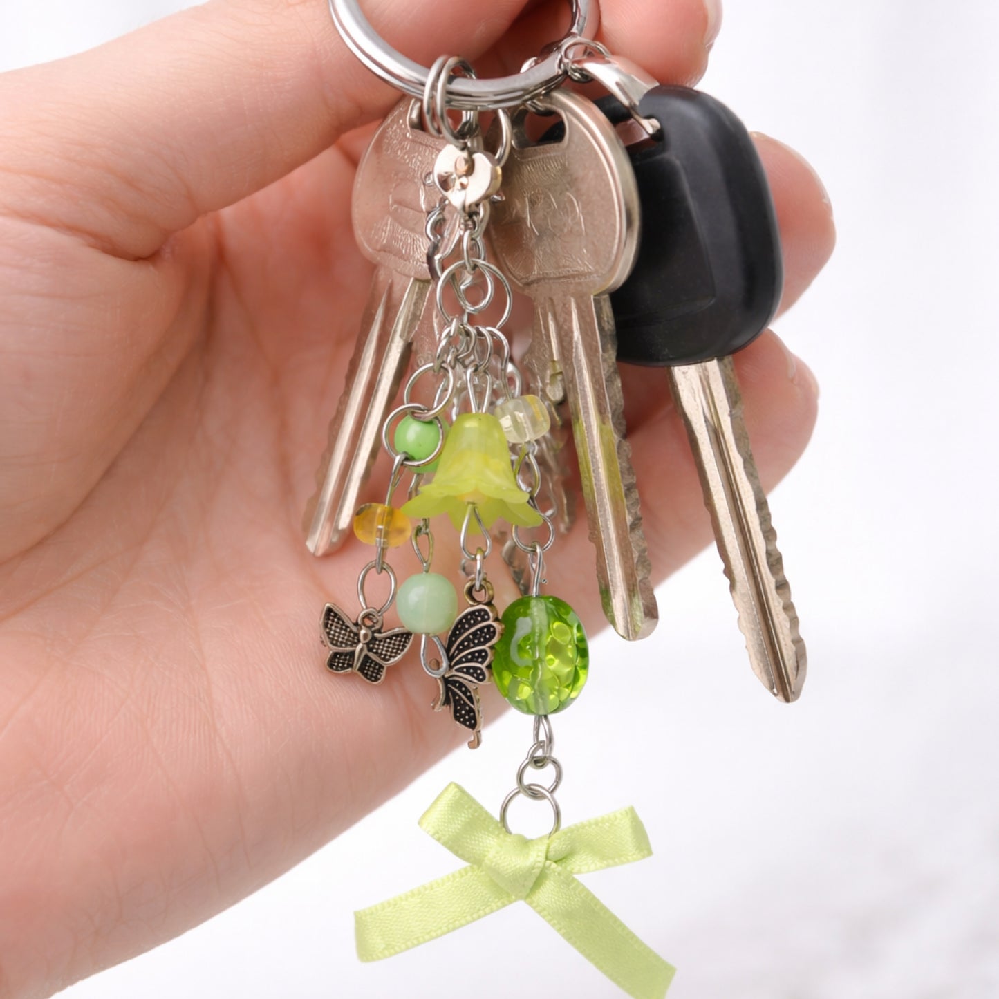 Green Butterfly Flower Charm | Bag Charm Zipper Pull Lip Balm Charm