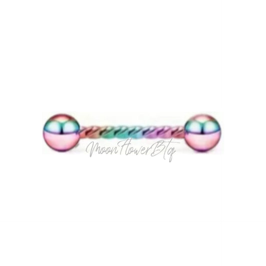 Rainbow Twisted Barbell Tongue Ring