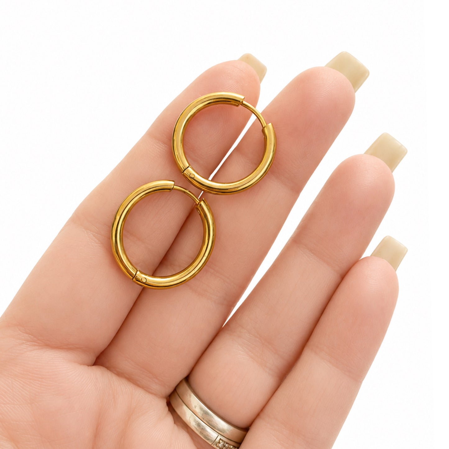 Gold Hinged Huggie Hoop Earrings 16mm