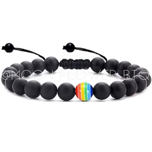 Matte Black Rainbow Bead Bracelet