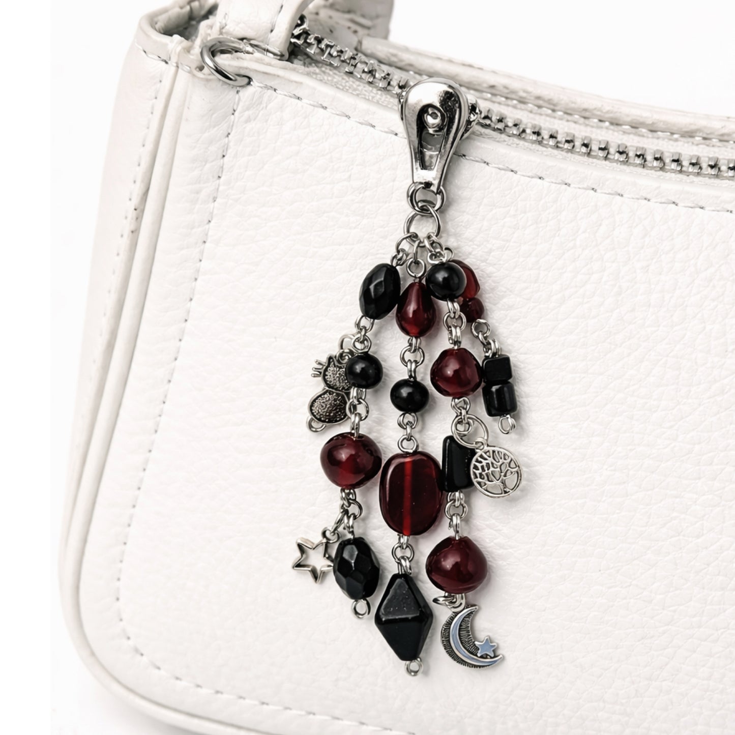 Red Black Beaded Charm Keychain –  Bag Charm & Zipper Pull