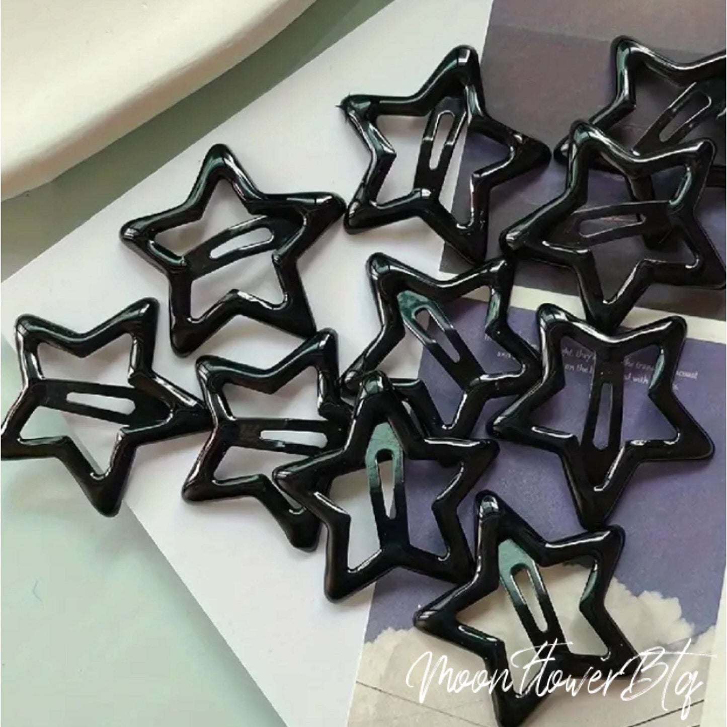 Black Star Hair Clips - 10 pcs