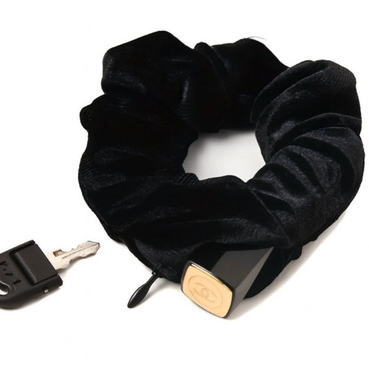 Black Velvet Hidden Pocket Zipper Scrunchie Hair Tie