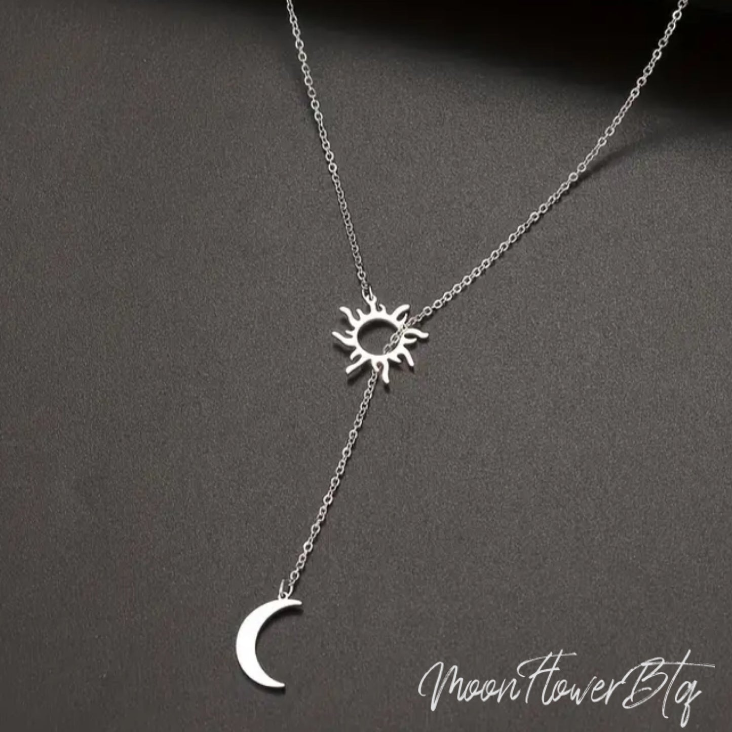 Silver Sun and Moon Pendant Necklace