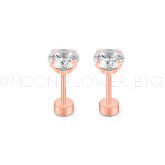 Rose Gold CZ Flat Back Earrings 6mm