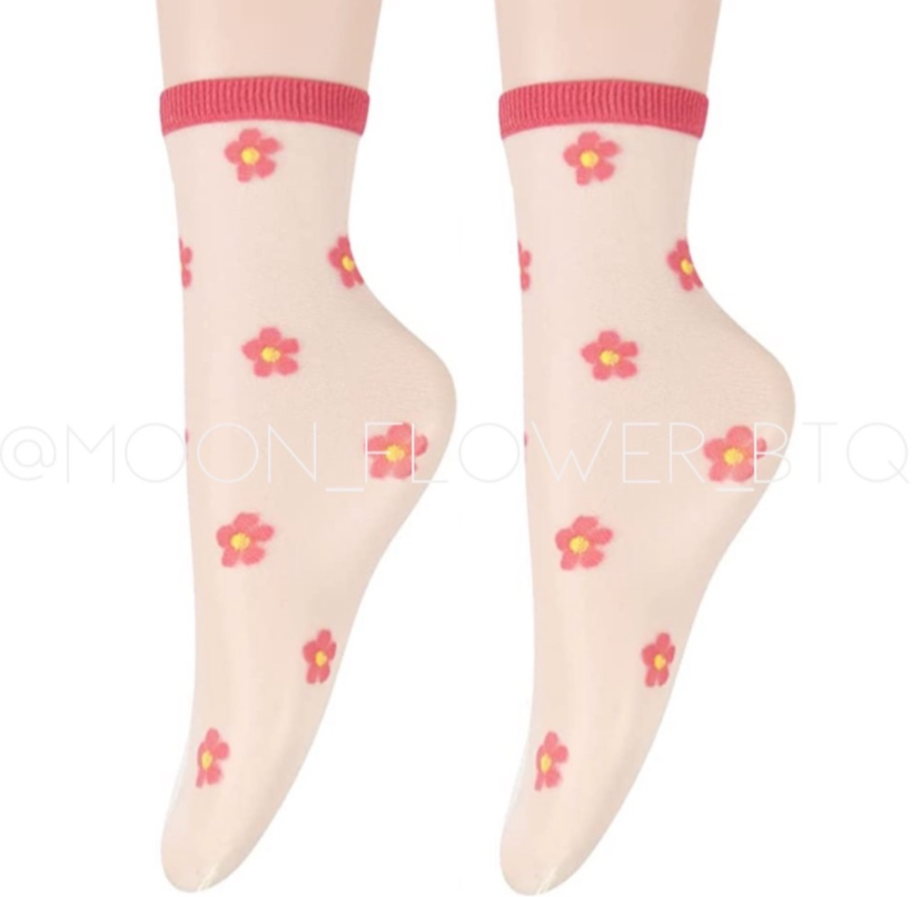 Pink Trendy Summer Floral Mesh Daisy Flower Socks