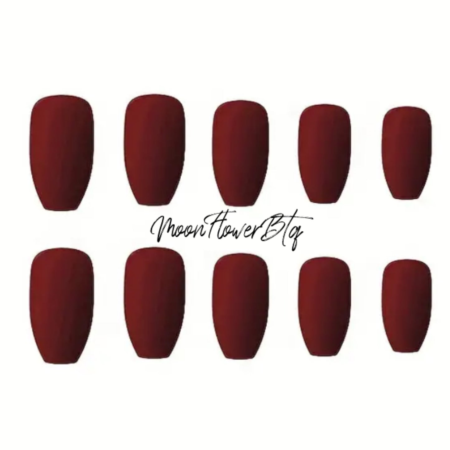 Deep Red Matte Coffin Cut Press-On Nails