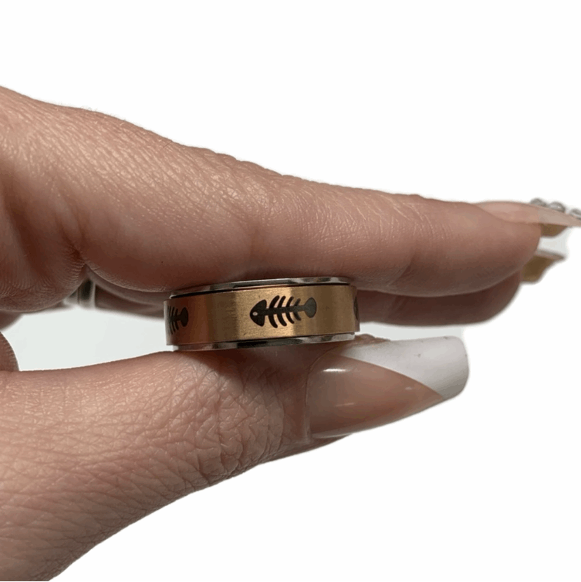 Rose Gold Fish Bones Anxiety Fidget Spinner Ring