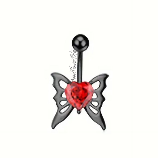Black Butterfly CZ Navel Belly Button Ring