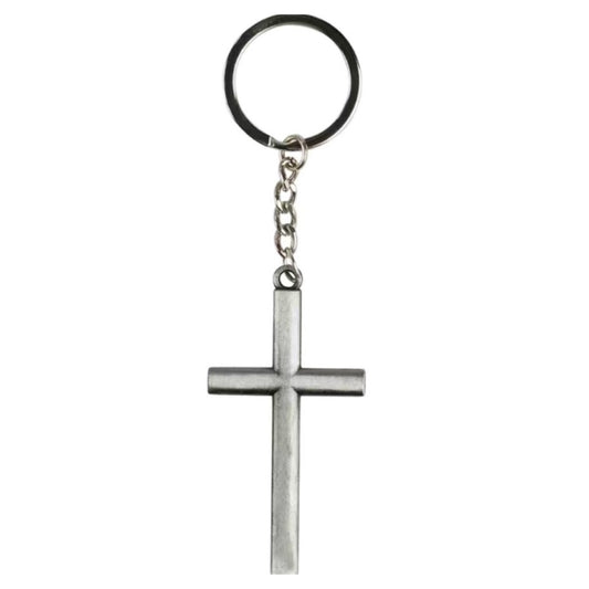 Silver Metal Cross Keychain