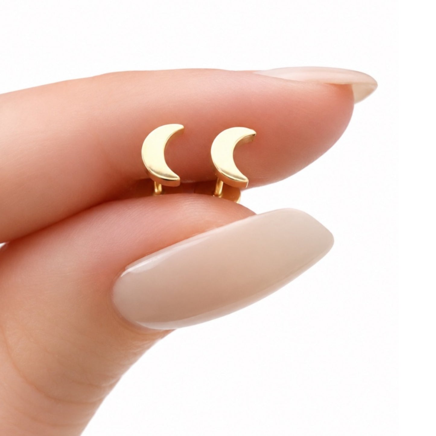 Gold Crescent Moon Flat Back Stud Earrings