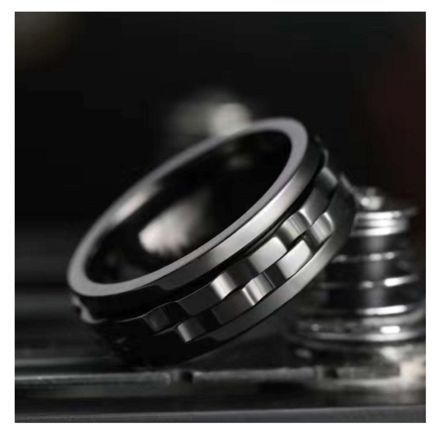 Black Spinning Gears Anxiety Fidget Ring