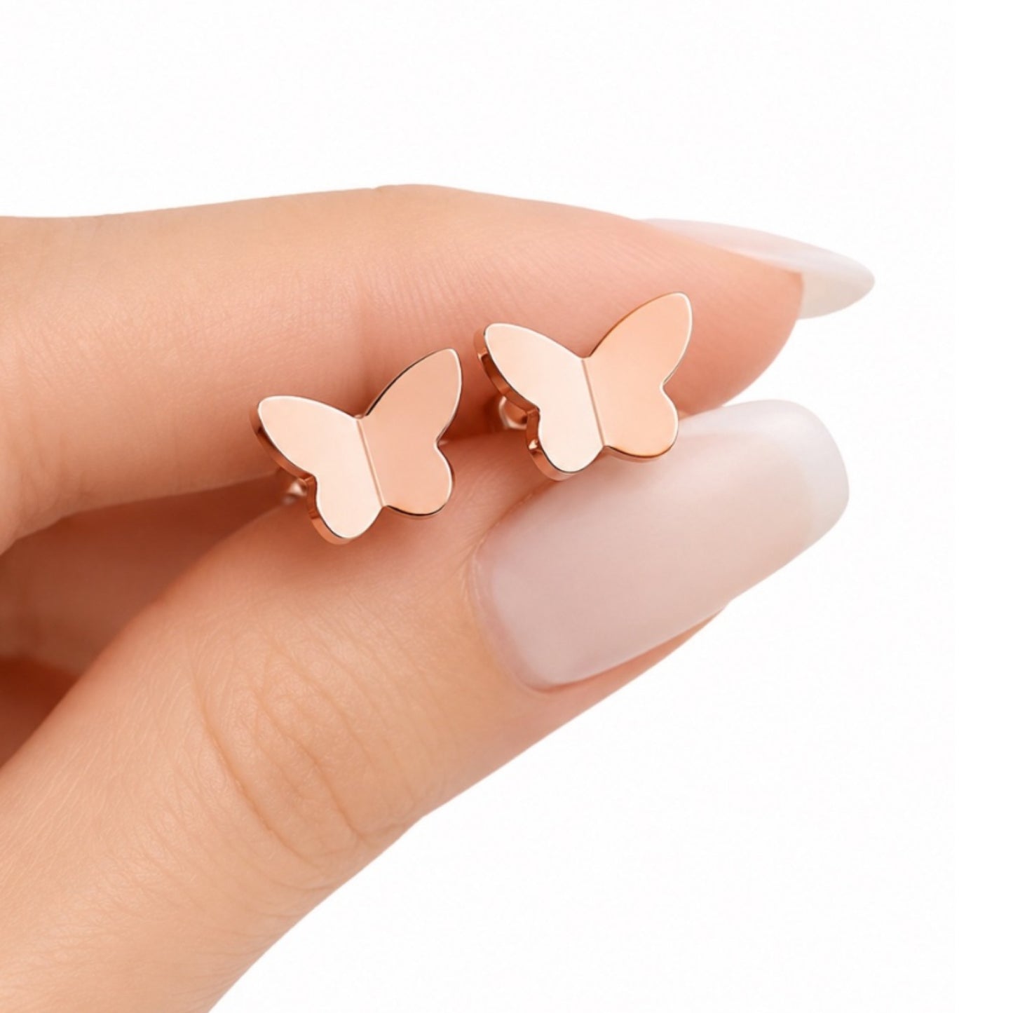 Rose Gold Butterfly Flat Back Stud Earrings
