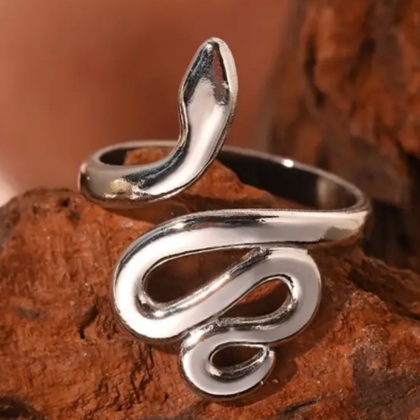 Silver Snake Adjustable Cuff Ring – Serpent Wrap Design
