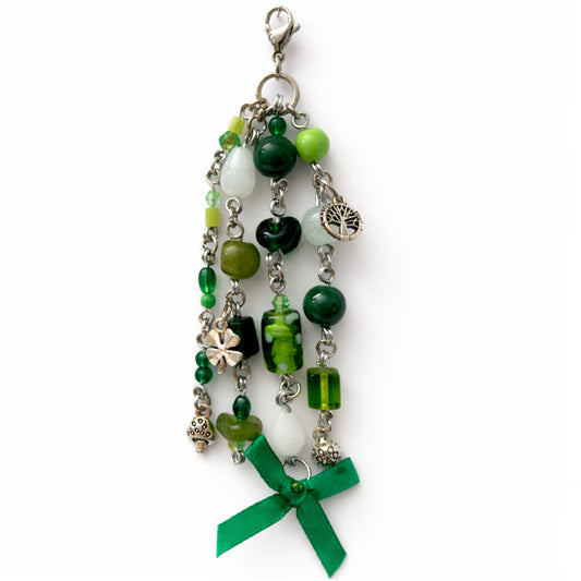 Green Beaded Nature Charm - Keychain Bag Charm Zipper Pull