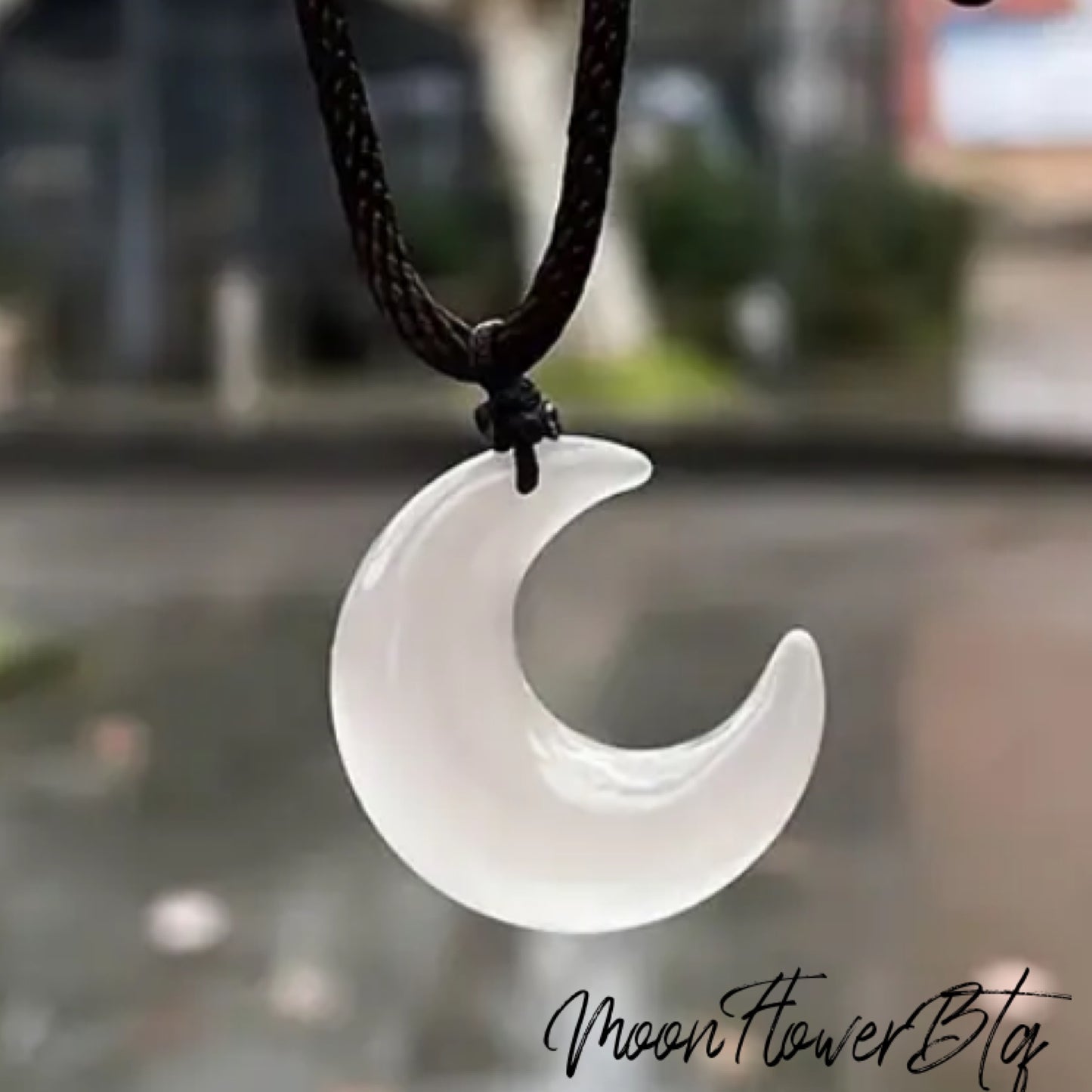 White Crescent Moon Pendant Necklace