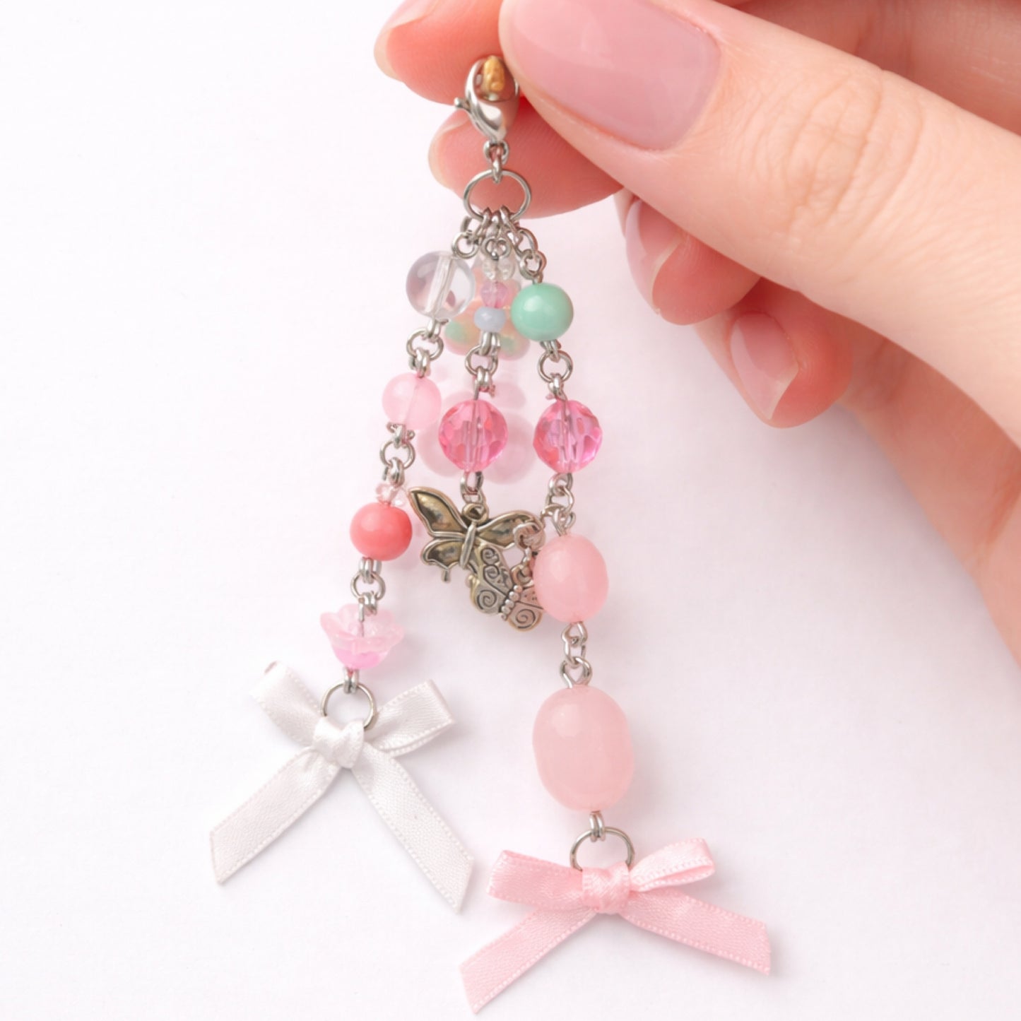 Pink & Mint Butterfly Charm | Keychain Bag Charm Zipper Pull