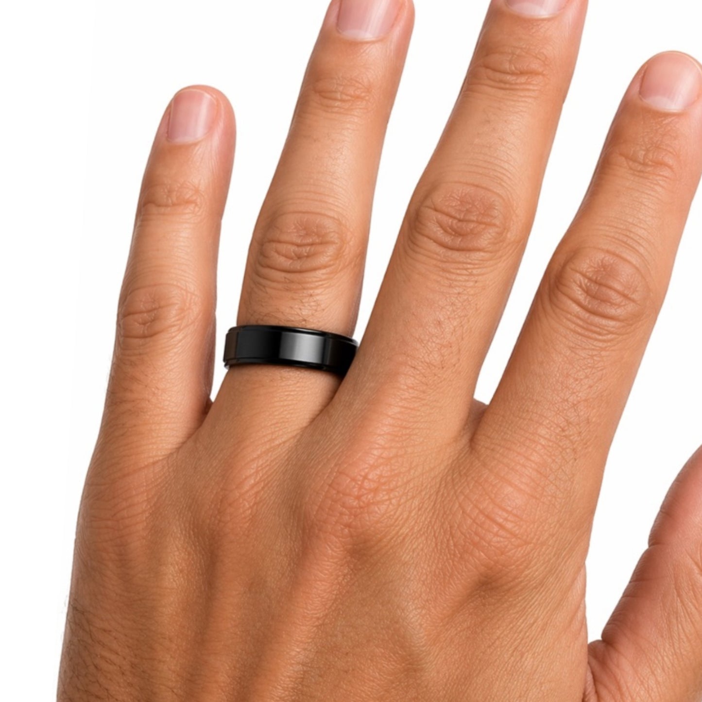 Black Stainless Steel Spinner Ring – Minimalist Rotating Fidget Band