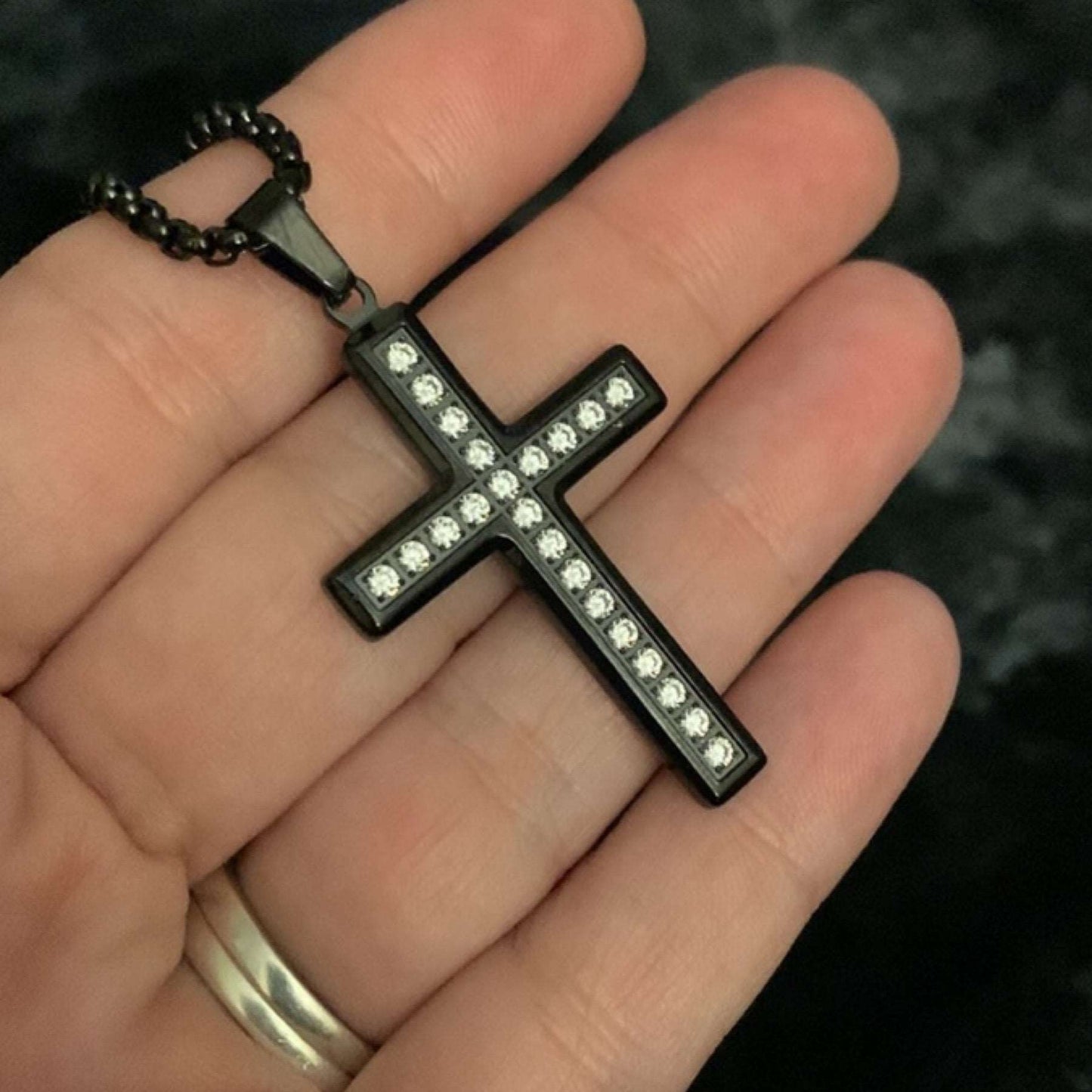 Black CZ Cross Necklace