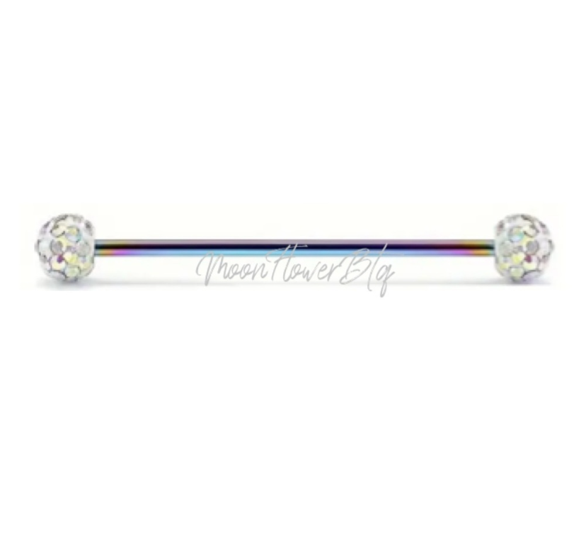 CZ Covered Ended Rainbow Industrial Barbell Earring