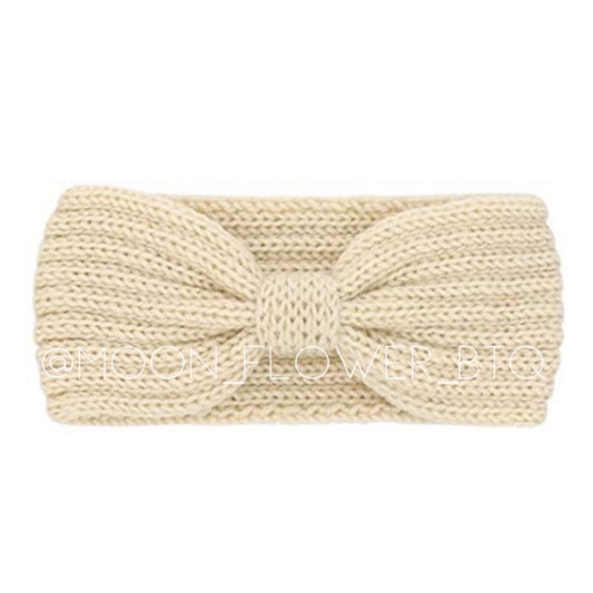 Vegan Knit Bow Headband Ear Warmer Off White