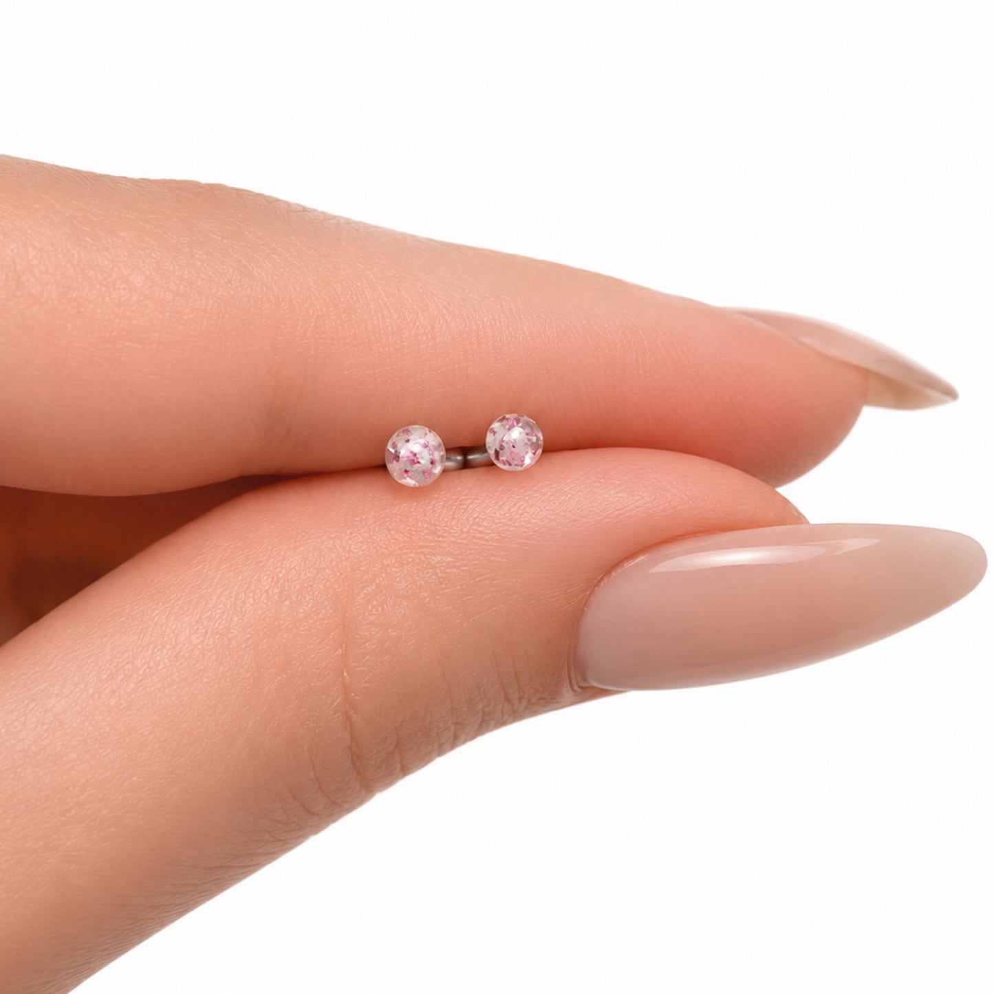 Pink Sparkle Ball Flat Back Stud Earrings - 16G 3mm