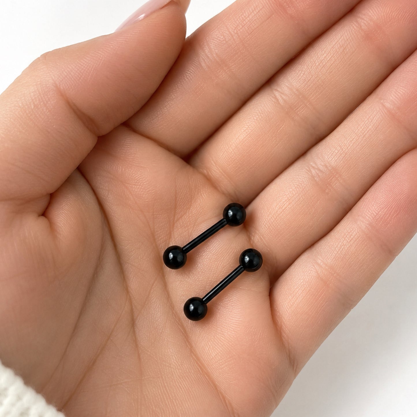 Black Stainless Steel Barbell Stud Earrings – 18G 3mm