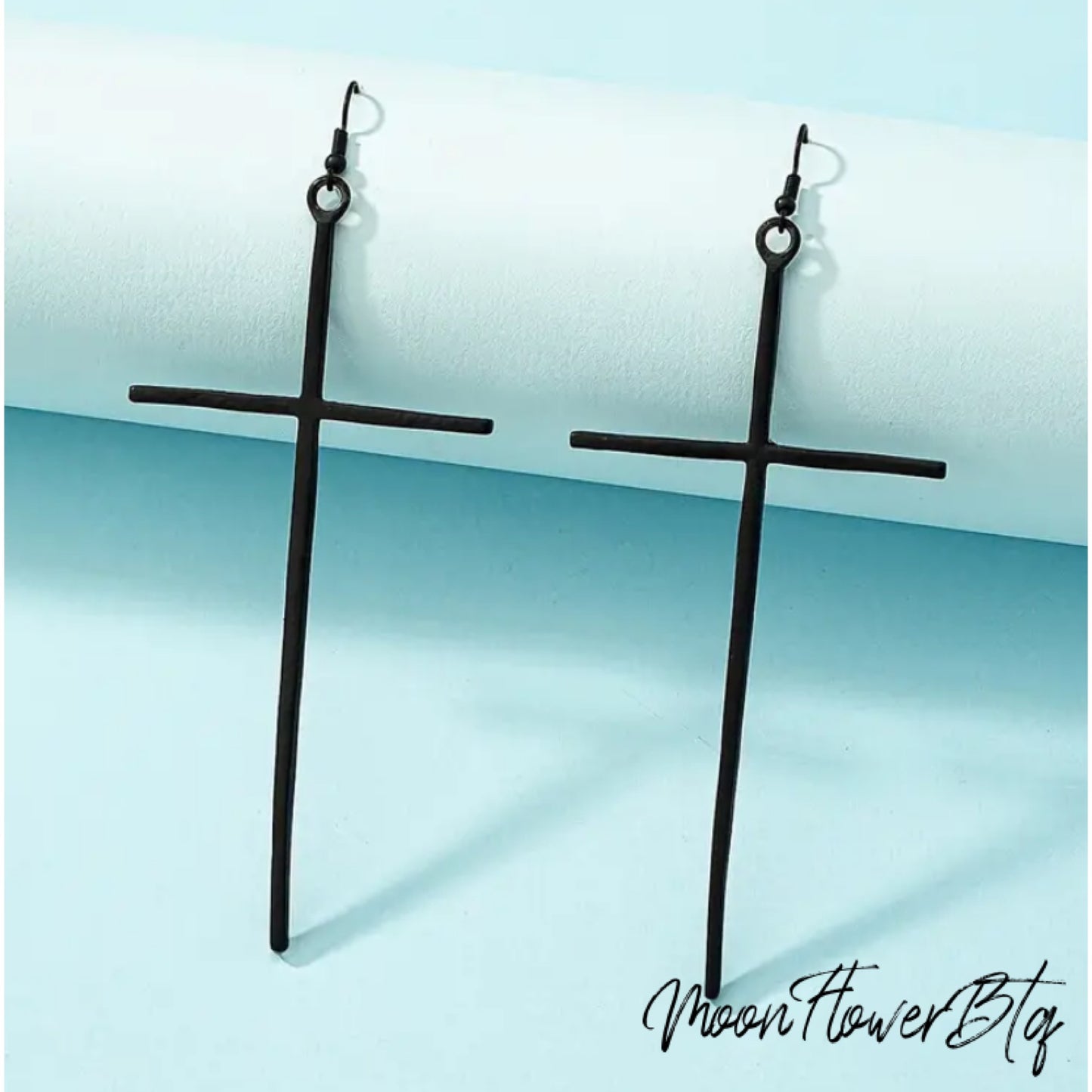 Black Extra Large Cross Statement Earrings