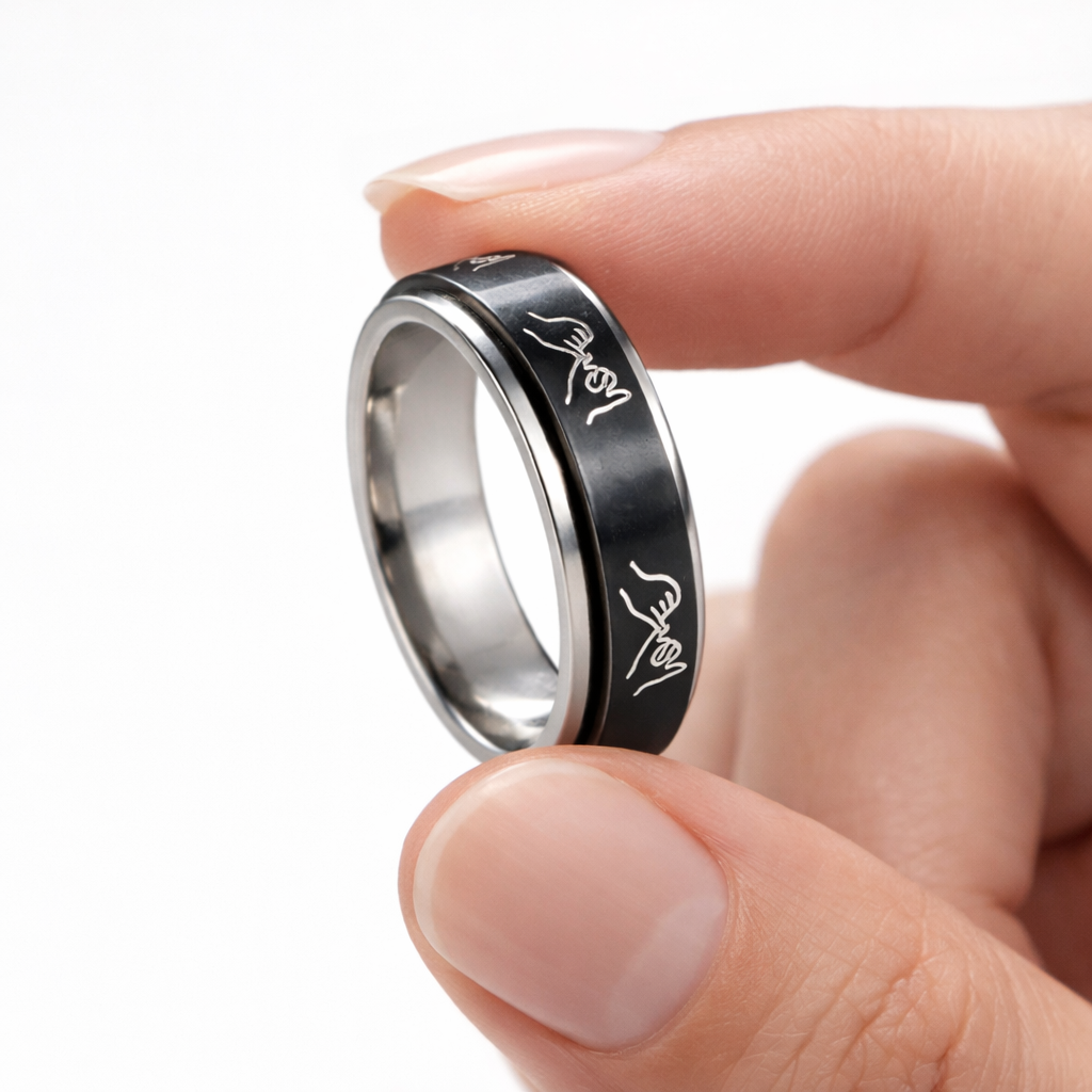 Black Pinky Promise Spinner Ring – Stainless Steel Fidget Band