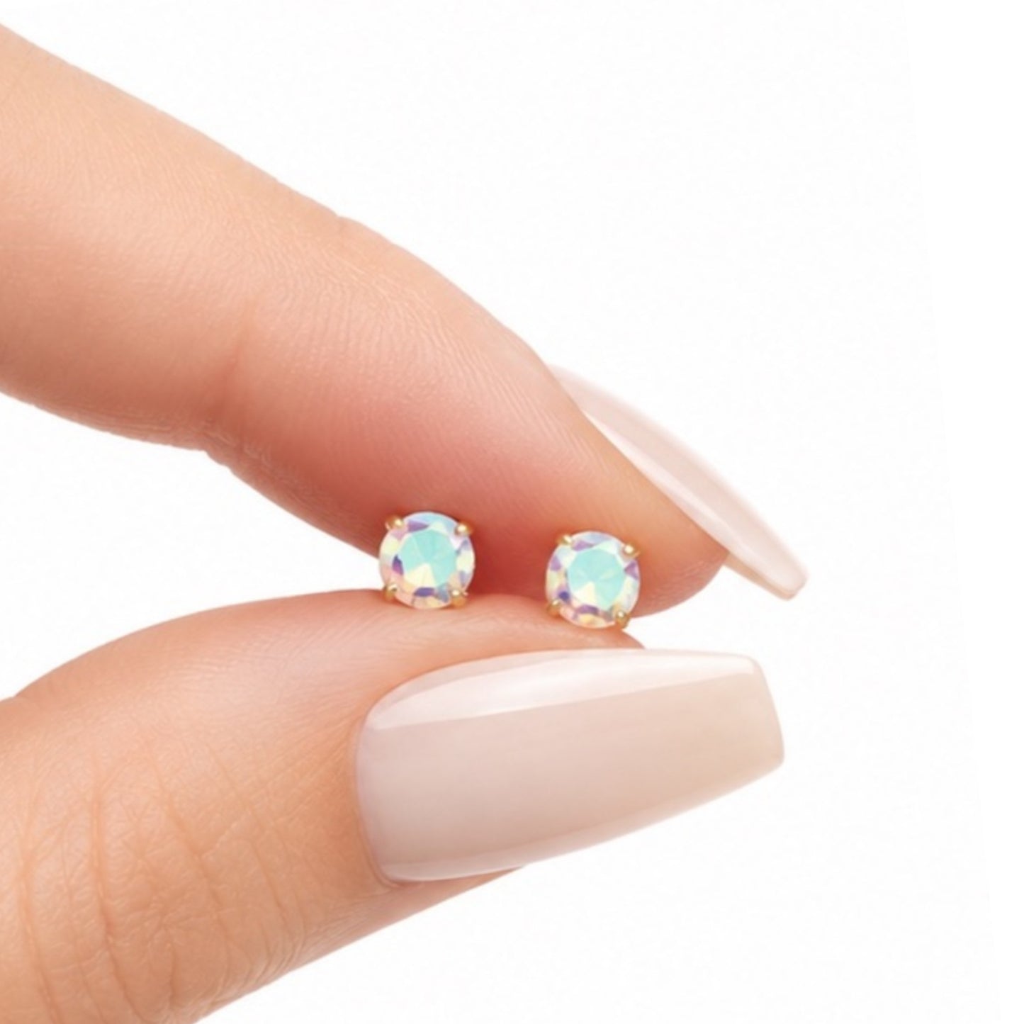 Gold Iridescent CZ Flat Back Stud Earrings