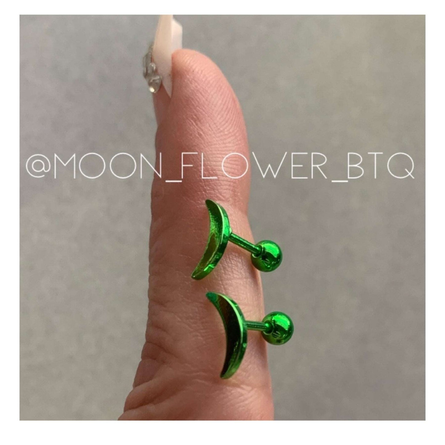 Green Moon Barbell Earrings