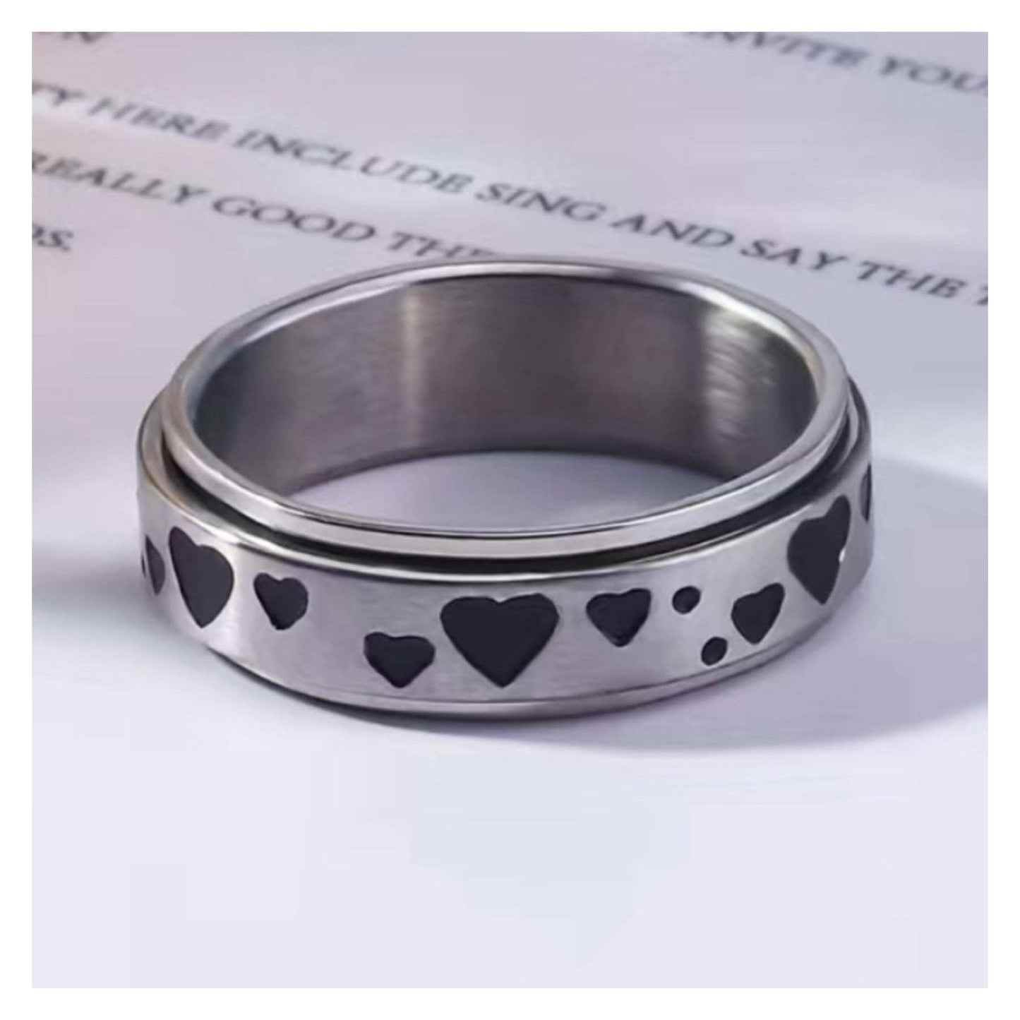 Heart Stainless Steel Silver Anxiety Fidget Spinner Ring