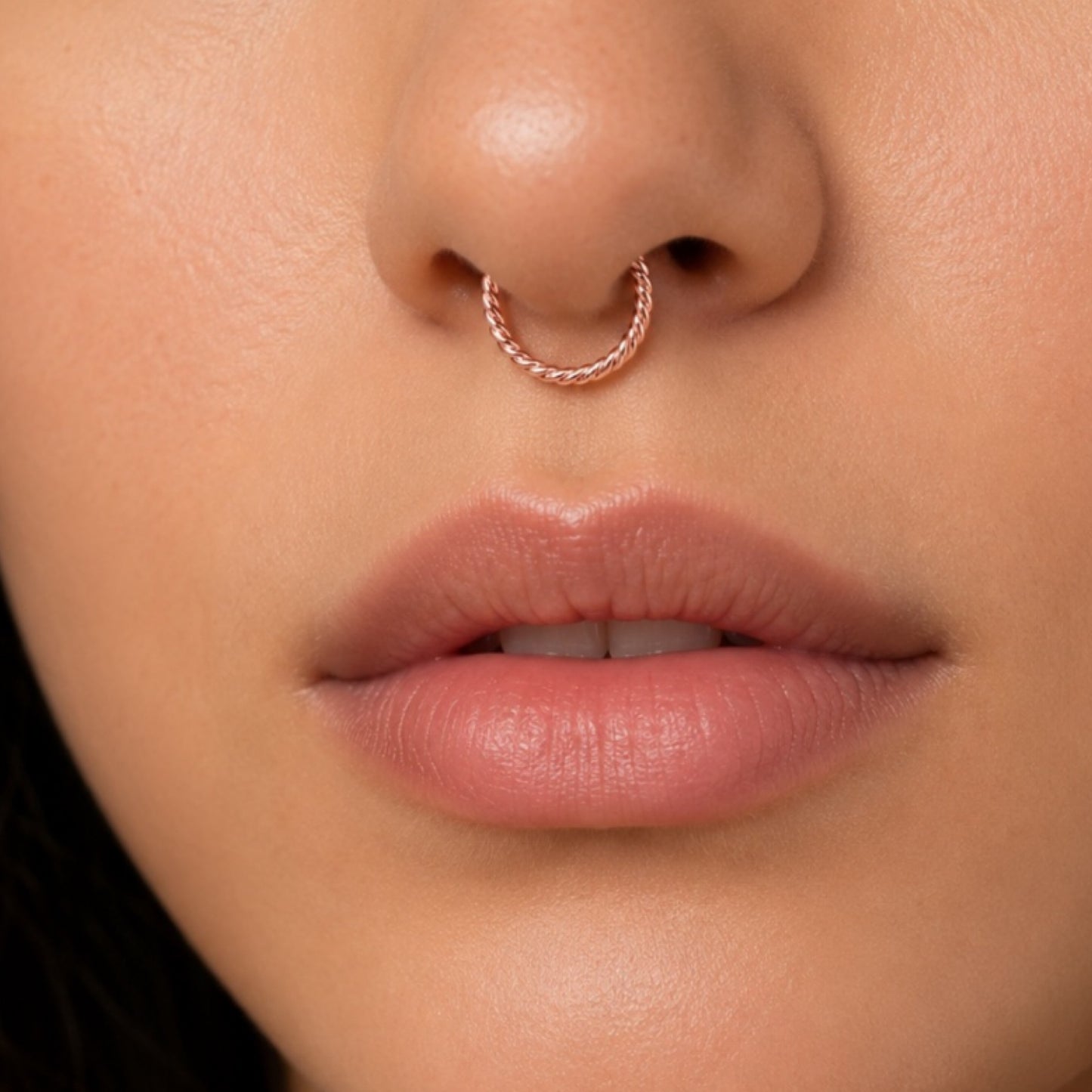 Rose Gold Twisted Clicker Hoop Ring