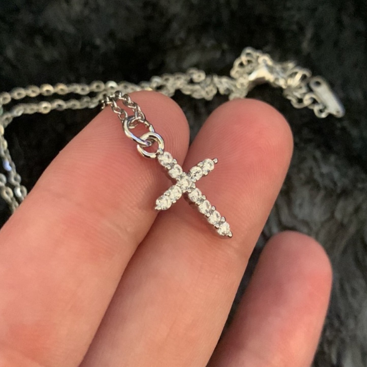 Tiny CZ Covered Cross Necklace