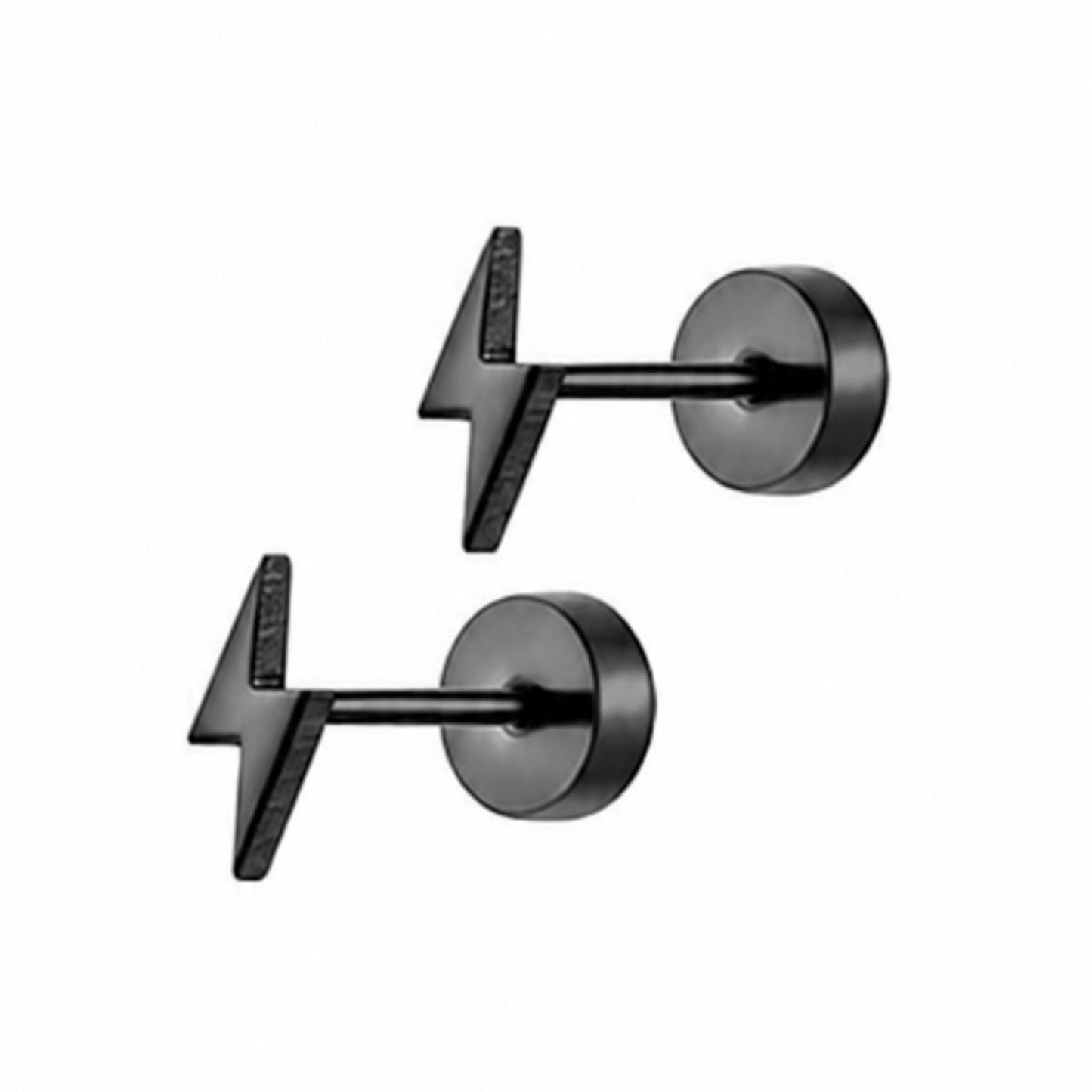 Tiny Black Lightning Bolt Flat Back Stud Earrings