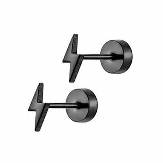 Tiny Black Lightning Bolt Flat Back Stud Earrings