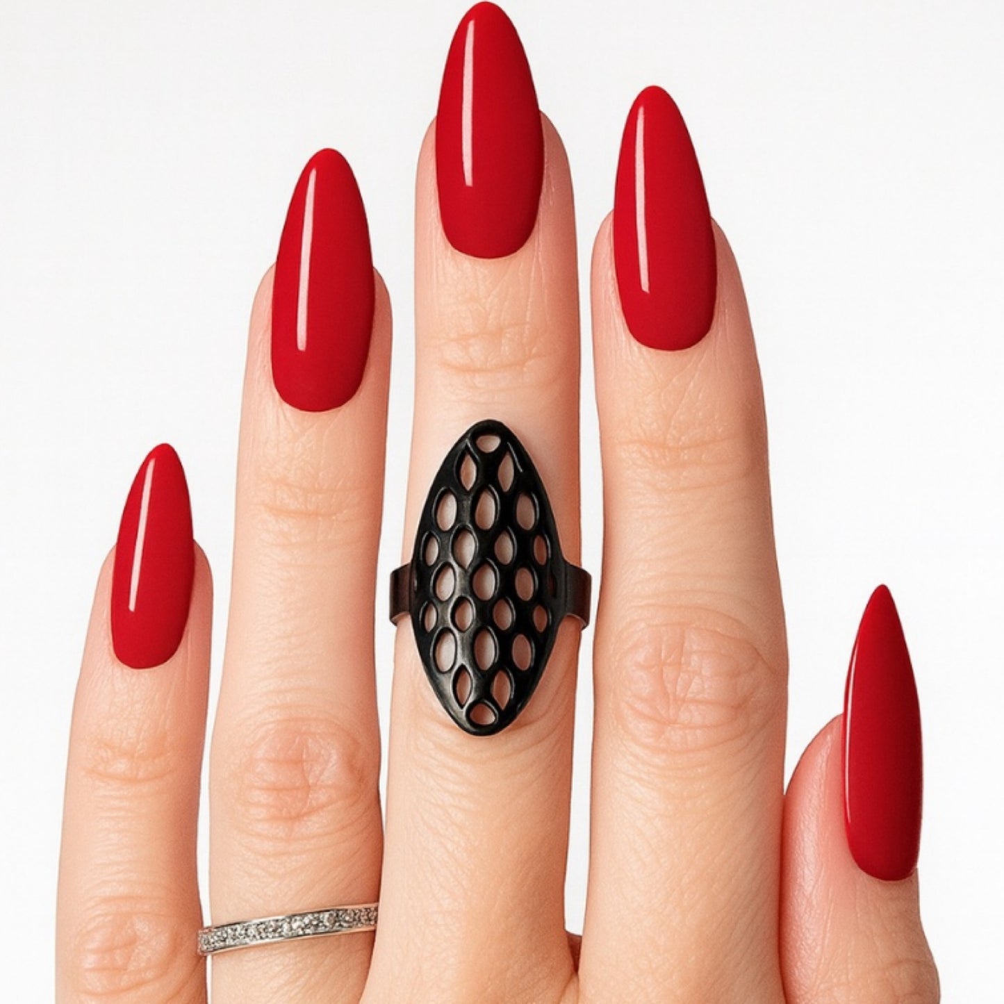 Black Geometric Stainless Steel Cutout Shield Ring