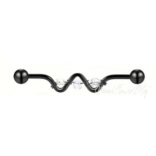 Black Crystal Lifeline Wavy Industrial Barbell Earring