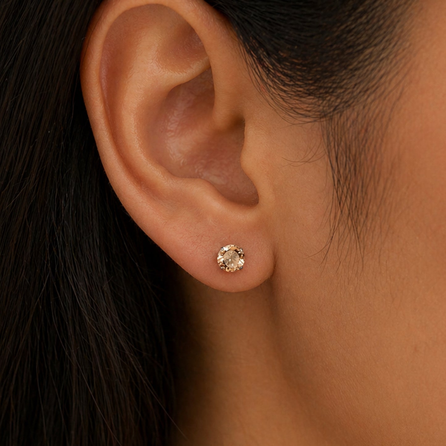 Light Orange CZ Stud Earrings 16G 6mm