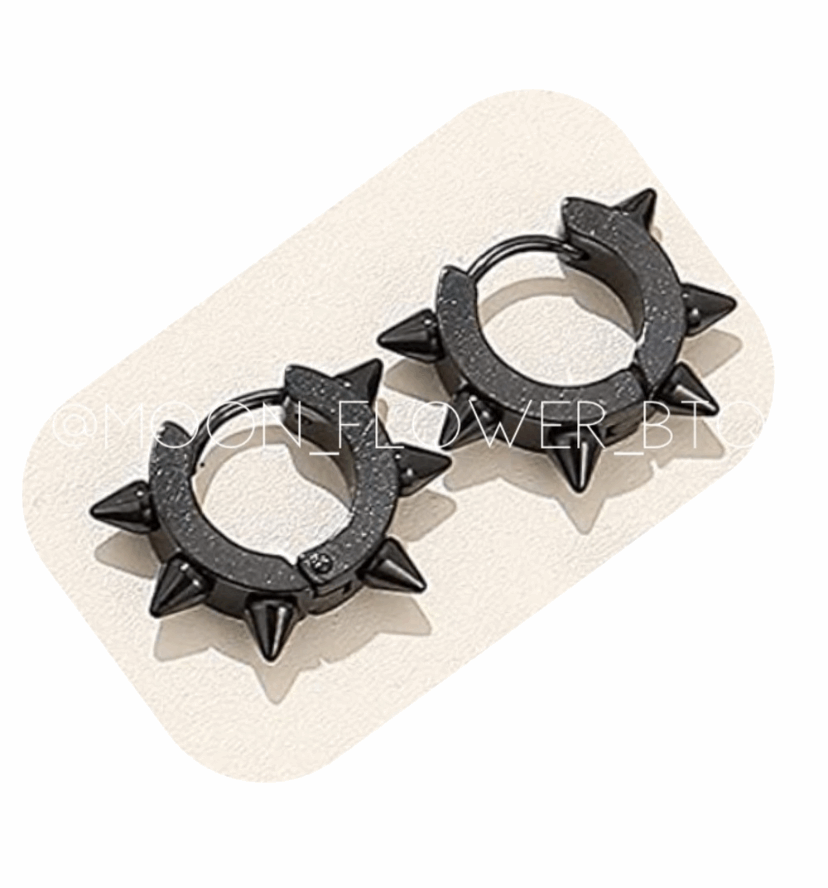 Black Spiked Huggie Hoop Earrings