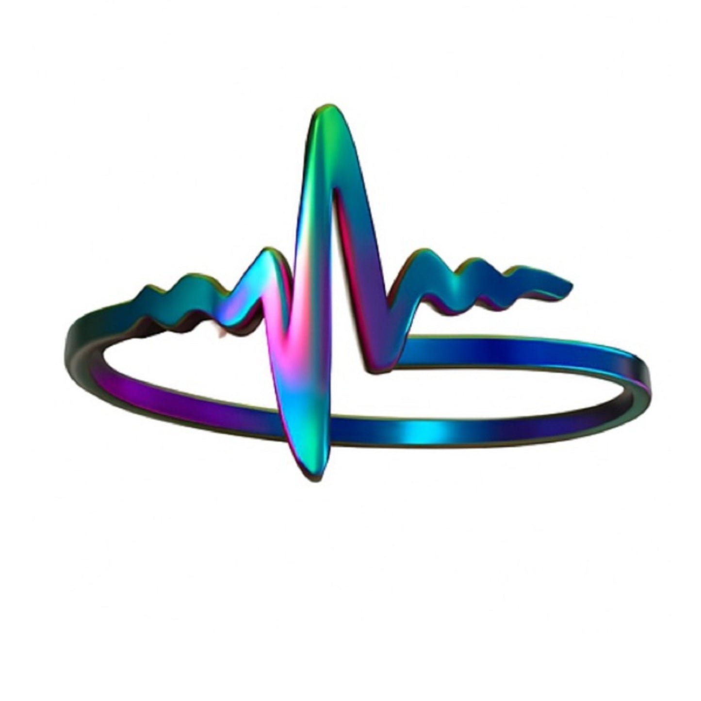 Rainbow Heartbeat Ring | Iridescent Stainless Steel Wave Band Jewelry | Festival Y2K Boho