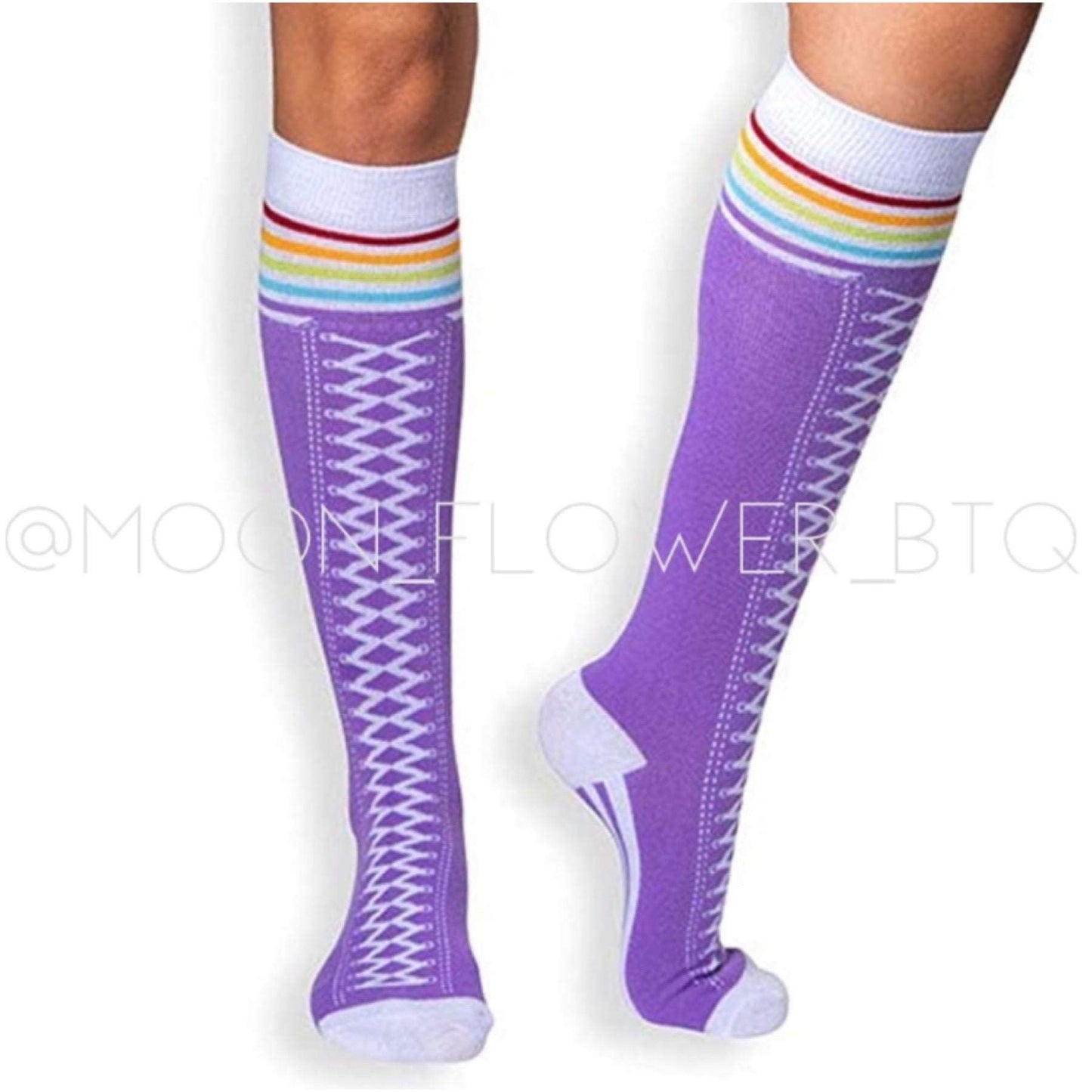 Purple Lace Up Knee High Socks