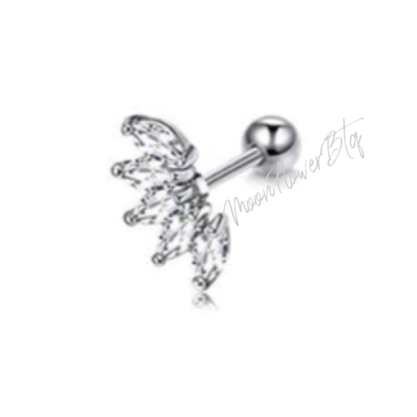 Silver Lotus Flower Barbell Earring