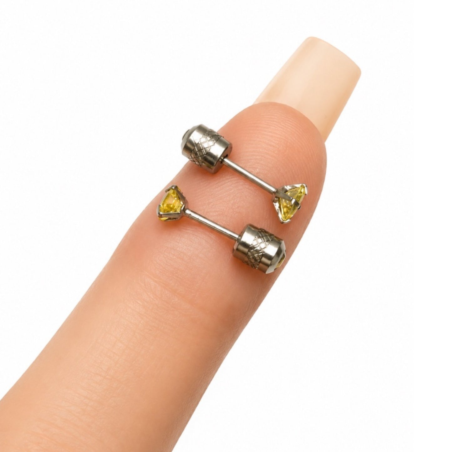 Yellow CZ Double Ended Screw Back Stud Earrings