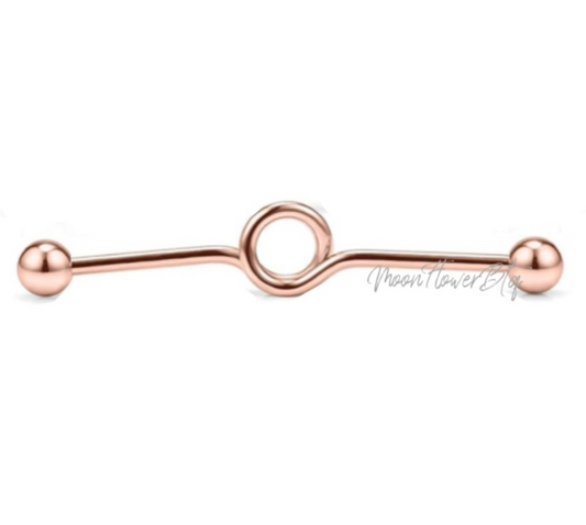 Rose Gold Open Circle Industrial Barbell Earring