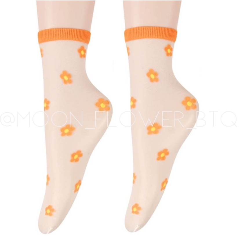 Orange Trendy Summer Floral Mesh Daisy Flower Socks