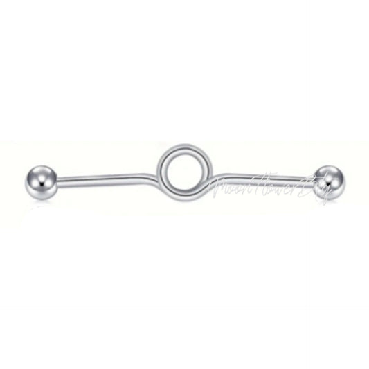 Silver Open Circle Industrial Barbell Earring