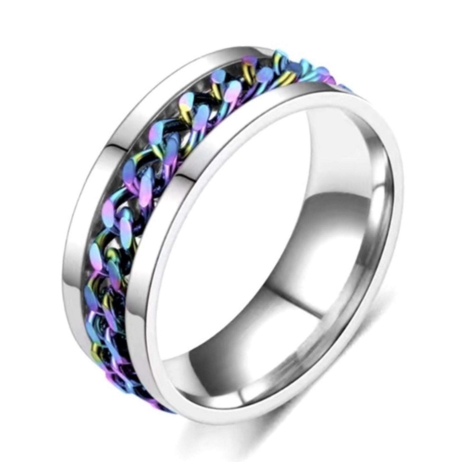 Rainbow Chain Stainless Steel Anxiety Fidget Spinner Ring