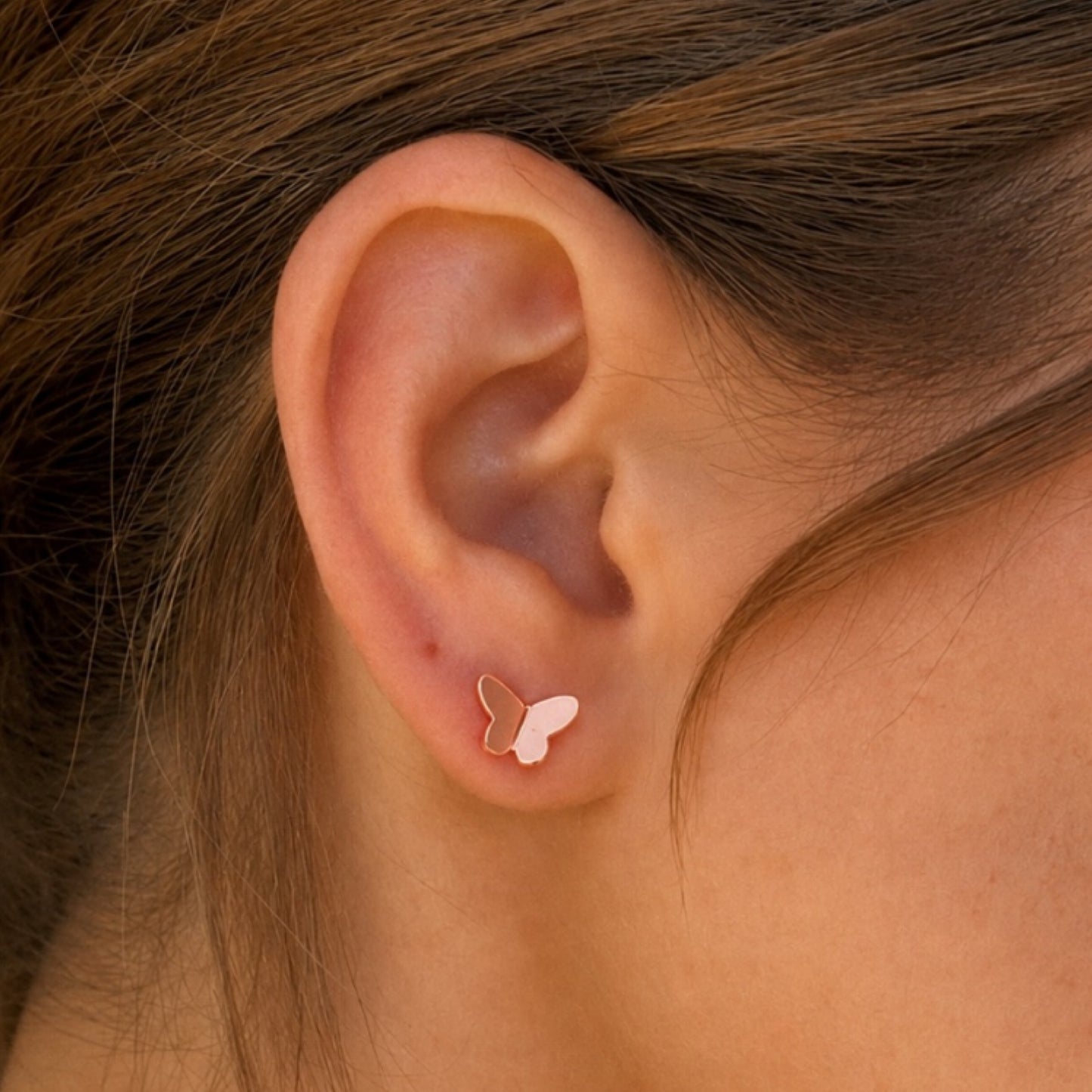 Rose Gold Butterfly Flat Back Stud Earrings