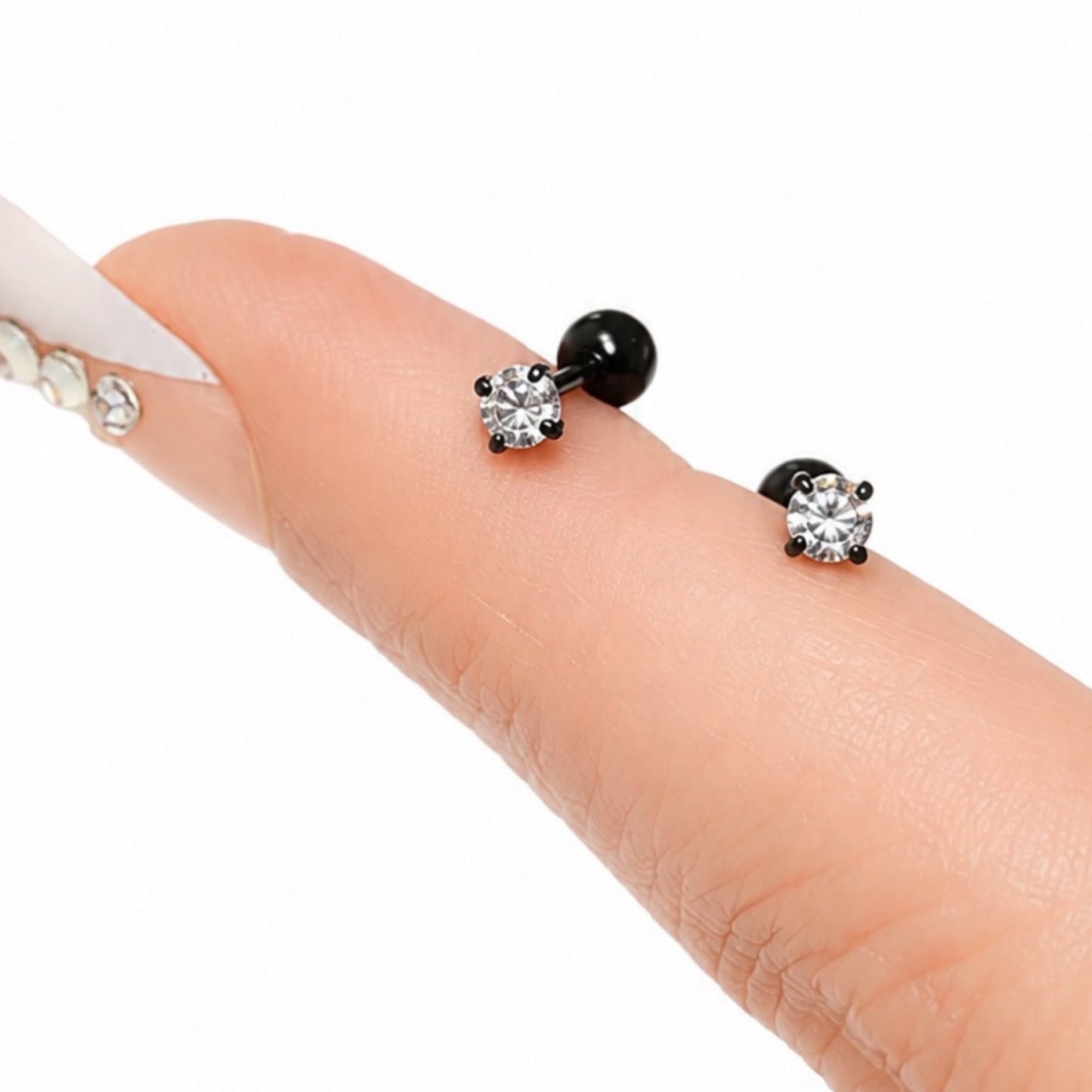 Black Clear CZ Barbell Earrings – 18G 3mm